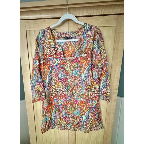kikisol Tops - Kikisol Blouse Shirt Womens Medium Colorful Floral Tunic Cover Up Coastal Beach